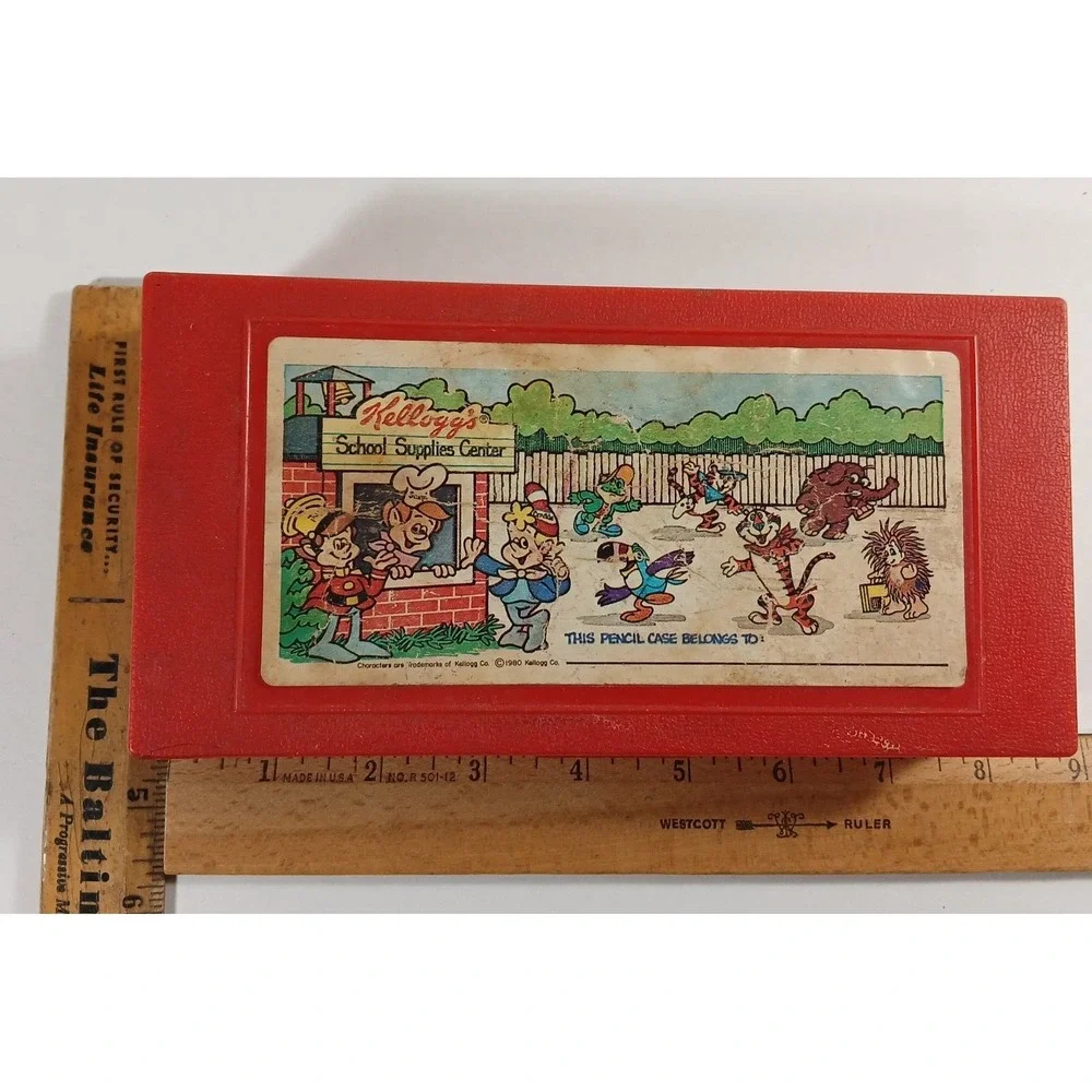 Kelloggs Red Pencil Case and Ruler,pencil Sharpener VTG